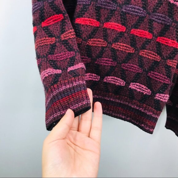 Galilei Made in Italy wool Crew Neck Knot Burgundy sweater Women size M - Picture 10 of 14